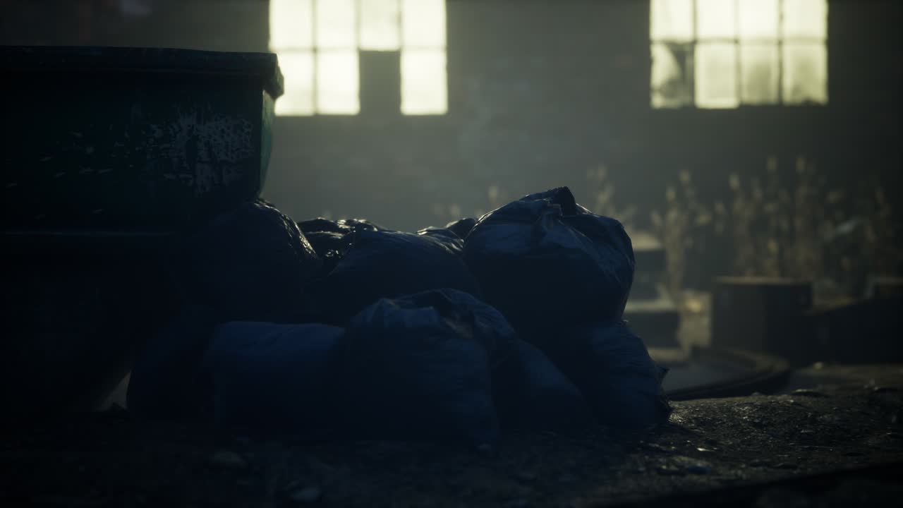 Garbage bags at city street an night