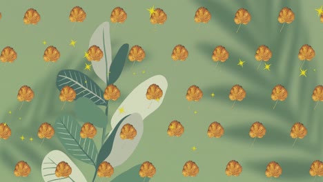 animation of autumn leaves and pattern on green background