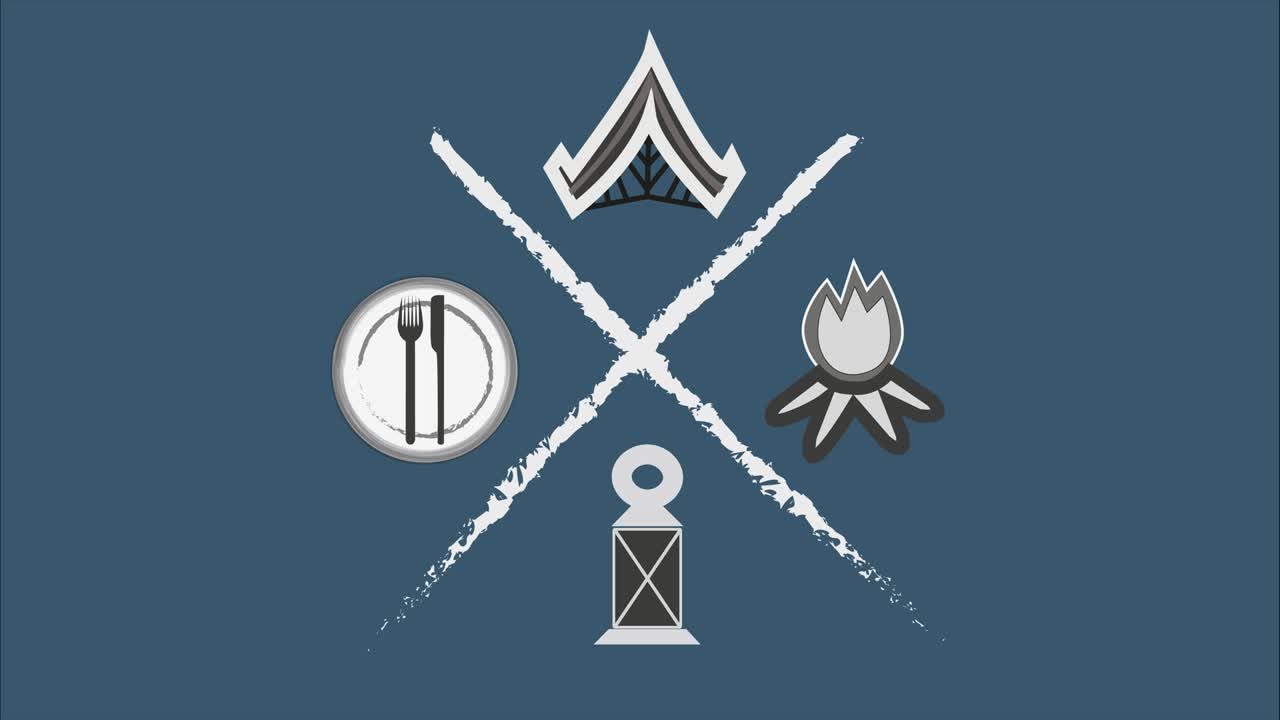 캠핑 여행 모험 아이콘 라인 드로잉 애니메이션 투명