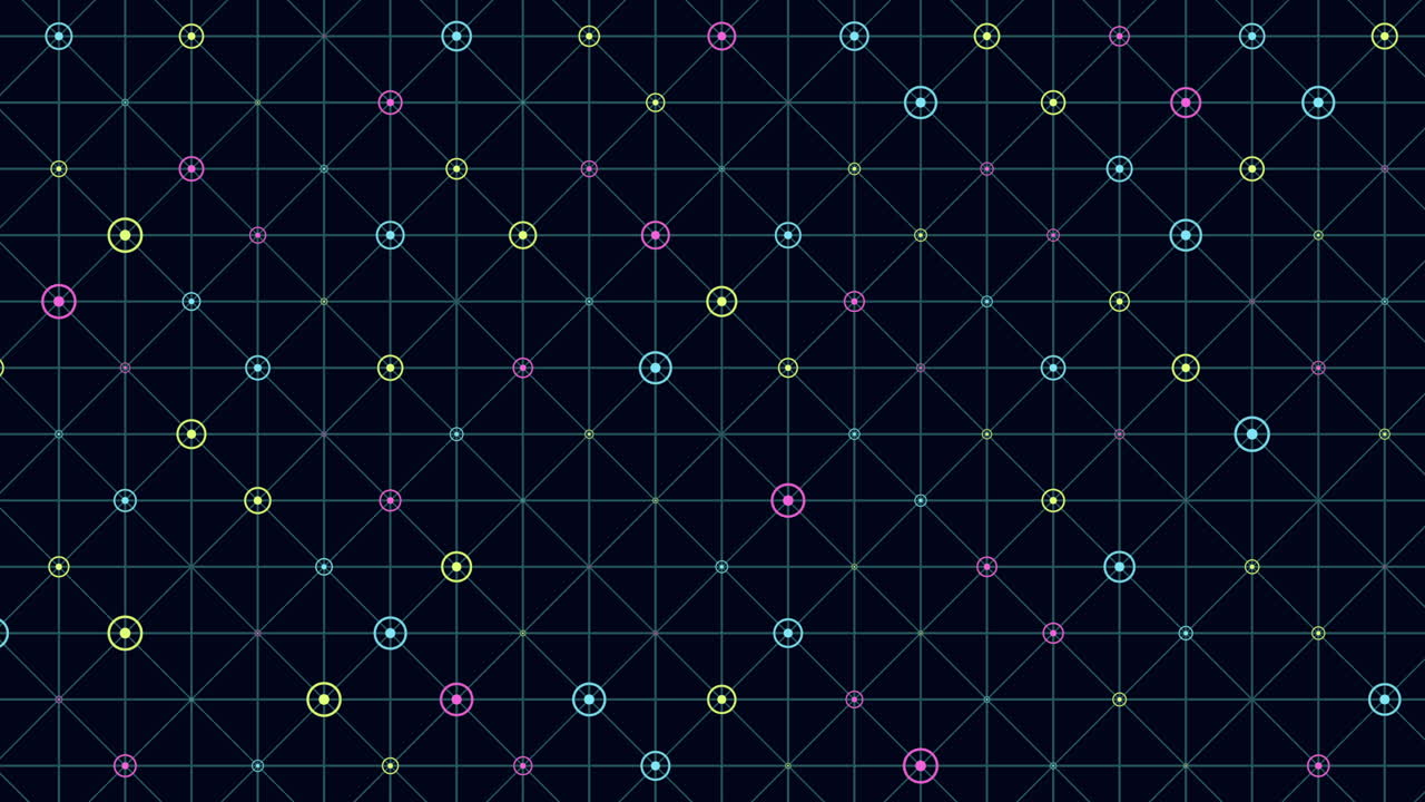 Abstract geometric black and blue pattern with symmetrical circles and squares