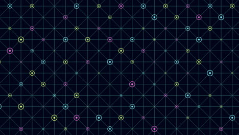Abstract geometric black and blue pattern with symmetrical circles and squares