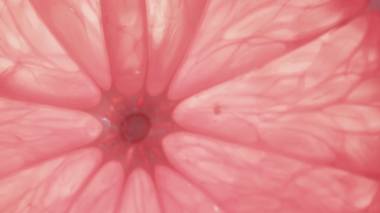 Micro video in primo piano di una fetta di pompelmo rosso con spazio per il testo