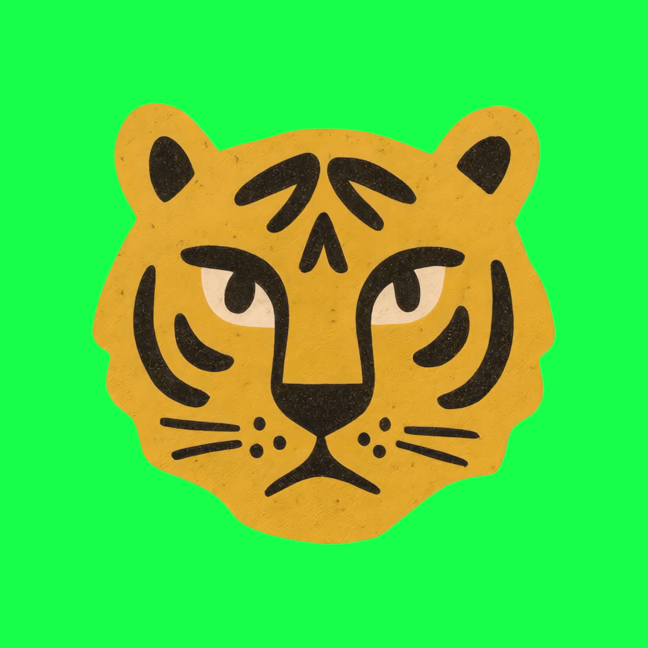 Animação de ilustração de rosto de tigre marcante, vídeo 4K transparente, tela verde