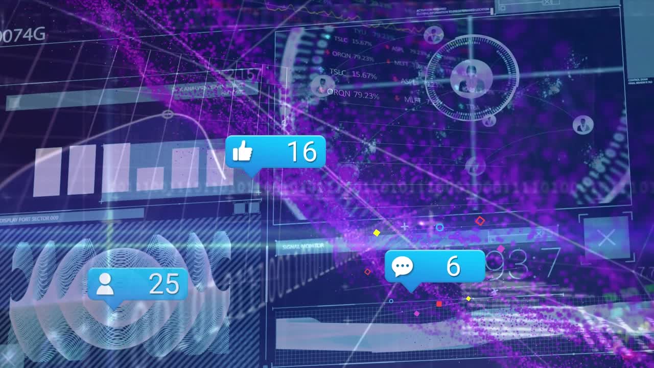 Animation of data processing over blue background