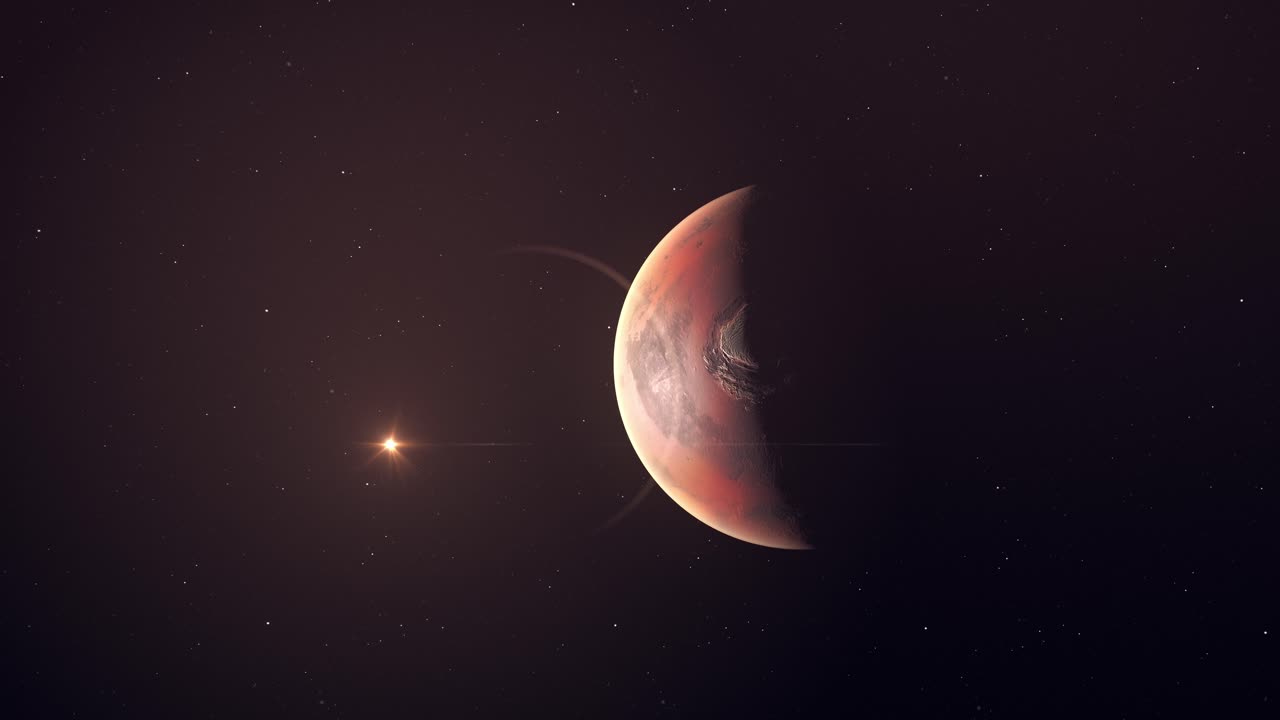 Realistic Planet Mars And Glowing Sun View On Space