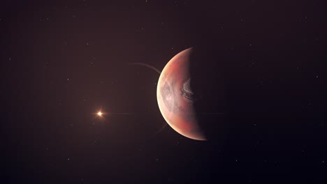 Realistischer-Planet-Mars-Und-Glühender-Sonnenblick-Auf-Den-Weltraum