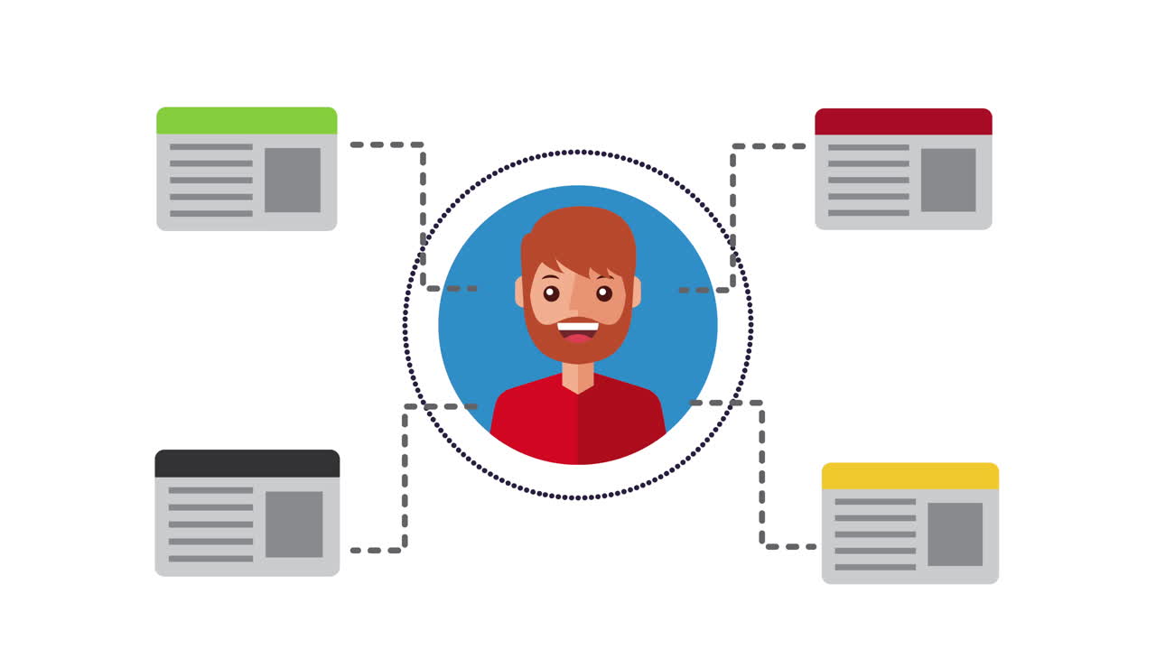 man with webpage templates