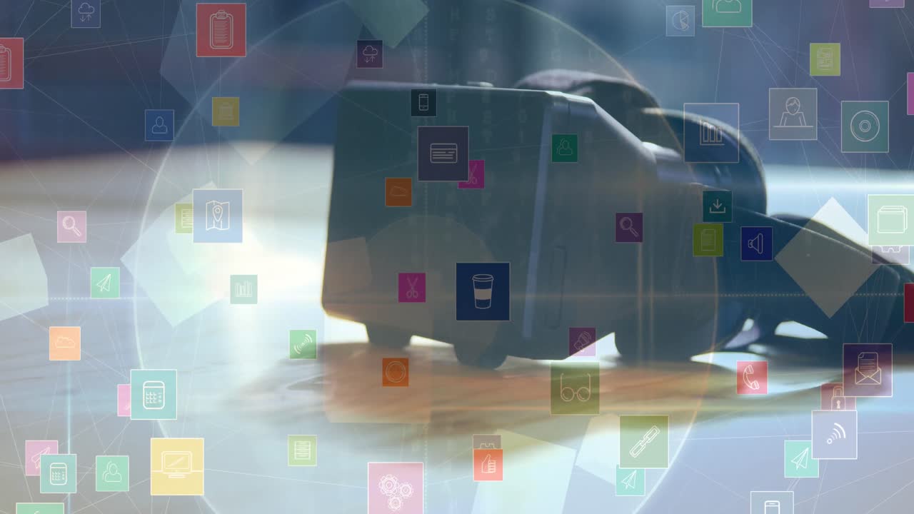 배경에서 vr 헤드 위의 디지털 아이콘의 애니메이션