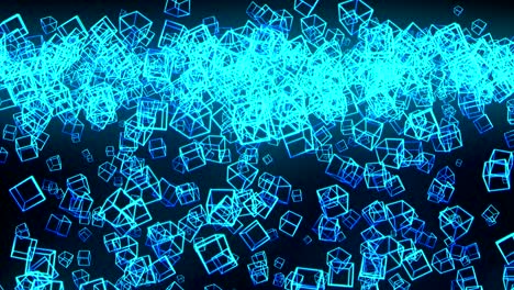 global business network, blue cubes on black background, loop glitter animation,