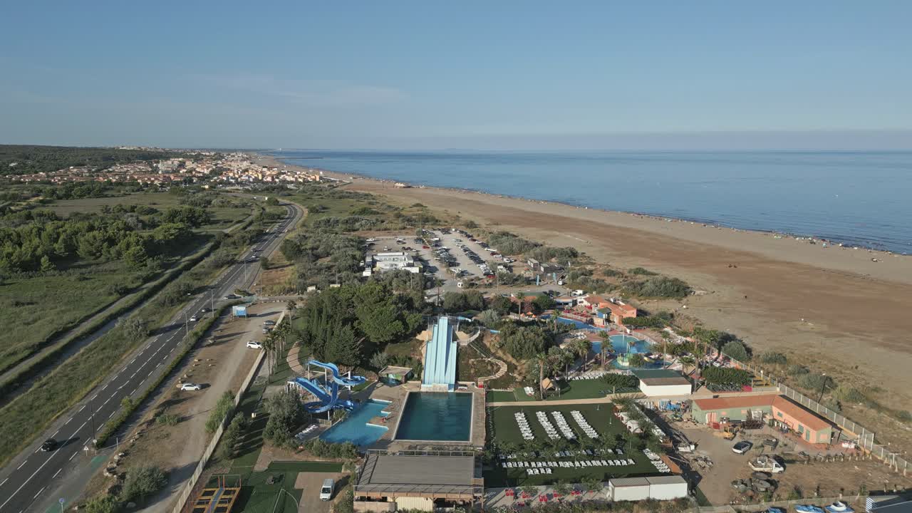 Aerial View of a Water Park on a Beautiful Beach