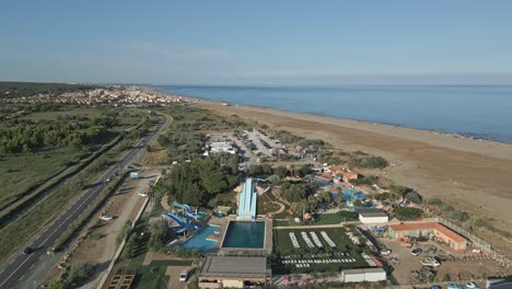 aerial view of a water park on a beautiful beach