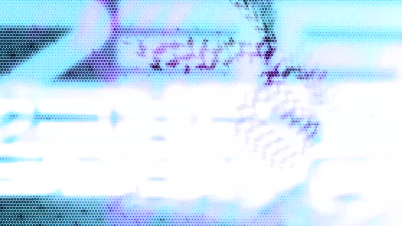 매트릭스 스타일을 보여주는 애니메이션 움직이는 배경 무작위로 생성 된 단어 글자 숫자 글 문자 및 기호