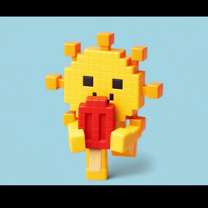 Happy Pixel Character Eating a Red Popsicle