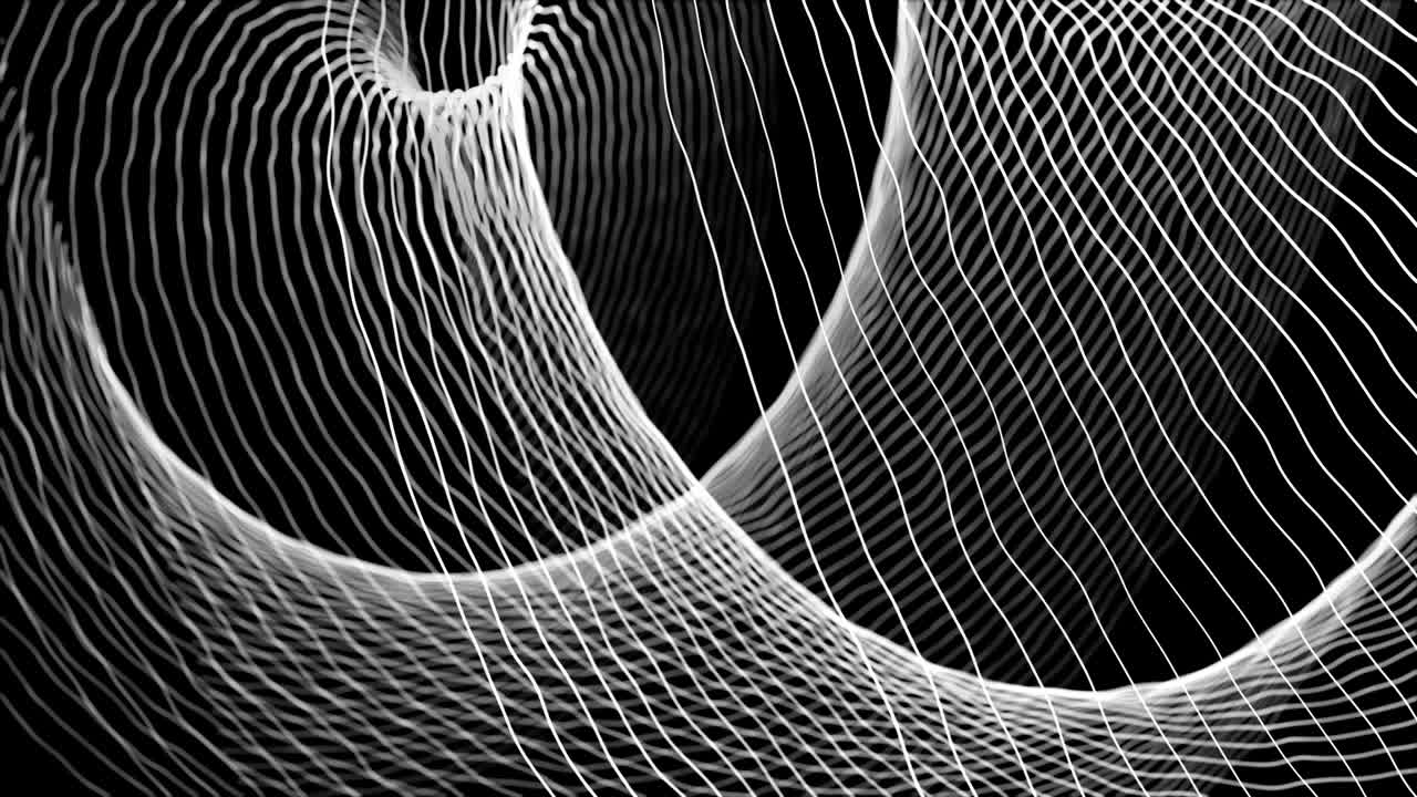 Bright abstract dancing line background neon glow futuristic loop white black