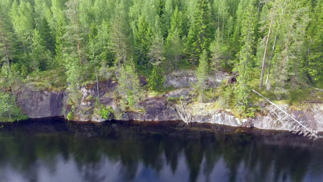 imágenes de drones de viejos pinos caídos por la tormenta en un acantilado escarpado en el desierto boreal