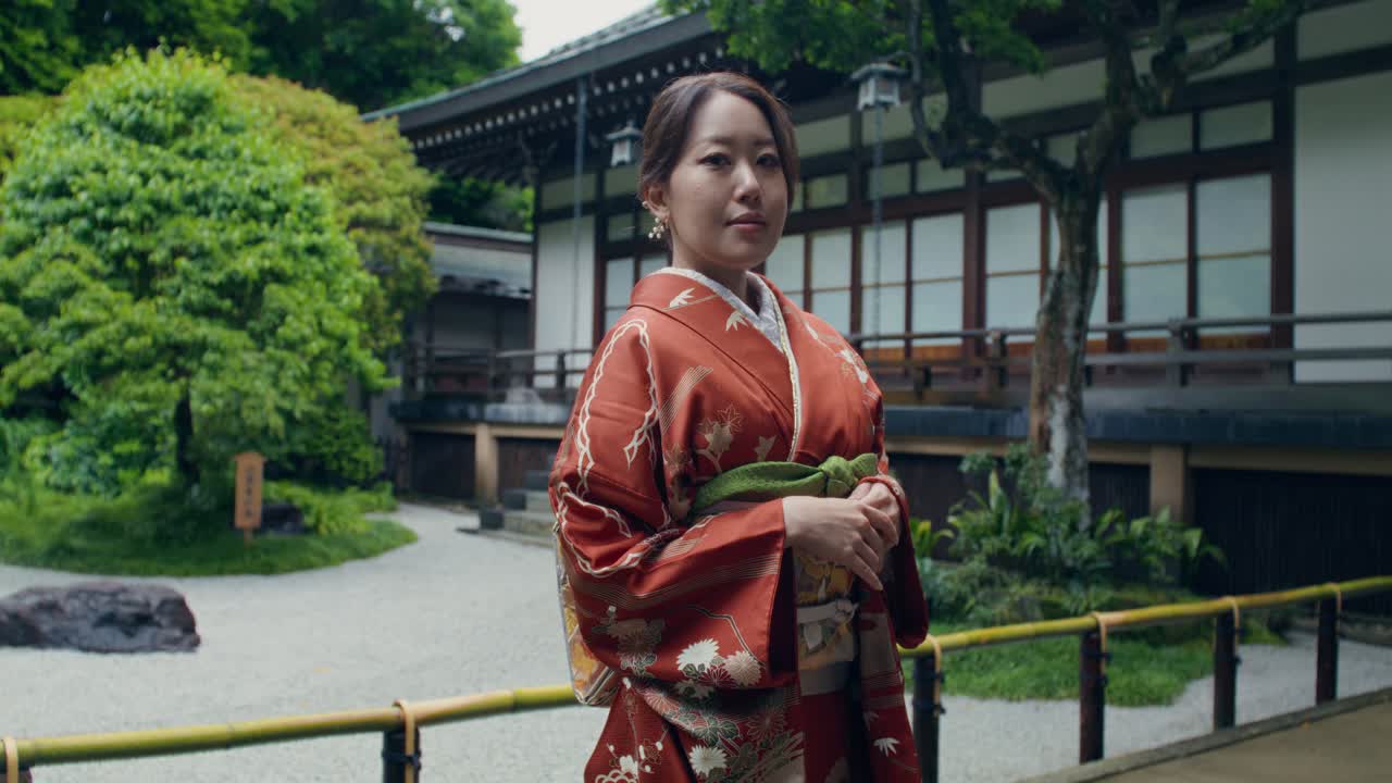 Woman in Kimono at a Japanese Temple