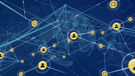 Animación-De-Red-De-Conexiones-Con-íconos-Sobre-El-Mapa-Mundial-Y-El-Globo