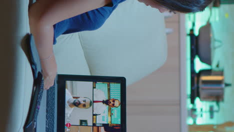 vertical video: freelancer having web chat conference