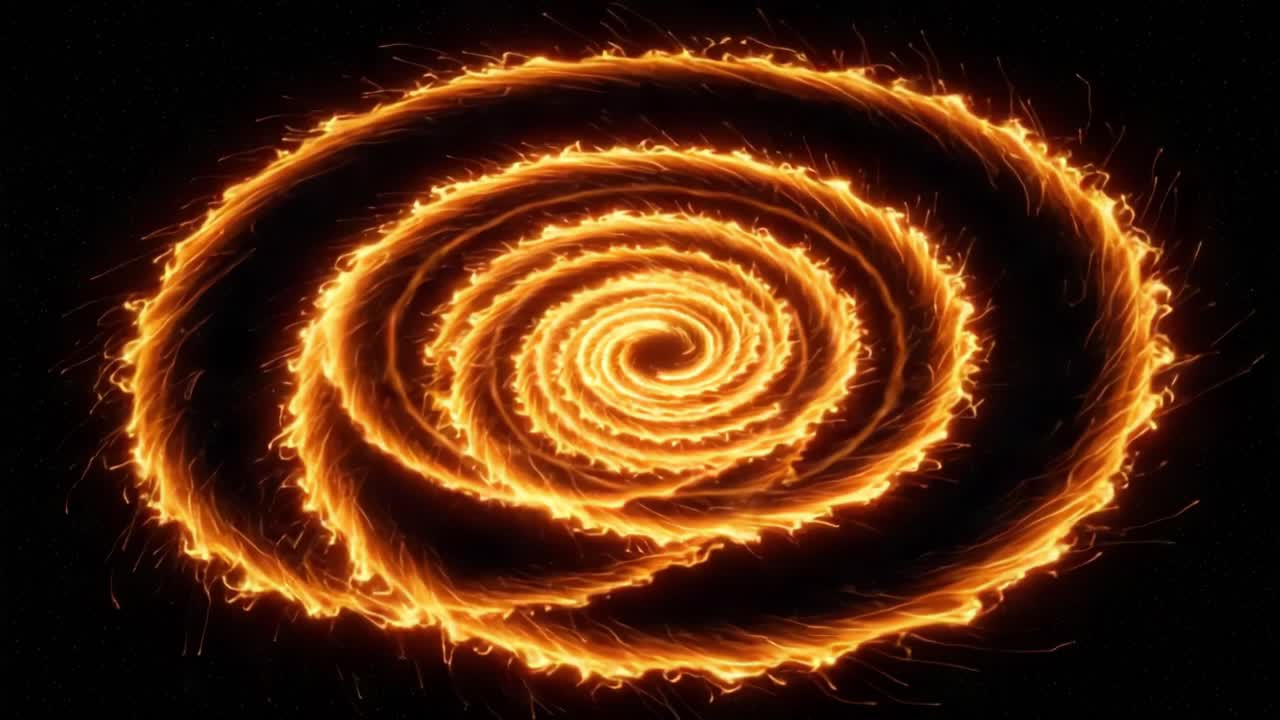 A Stunning Spiral of Fiery Sparks: Capturing the Dynamic Motion and Bright Glow of an Enchanting Orange Spiral in a Dark Background