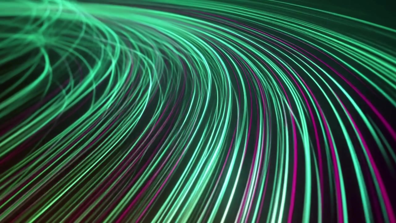 Sfondo Animato Astratto con Scie Luminose Verdi e Viola Scintillanti