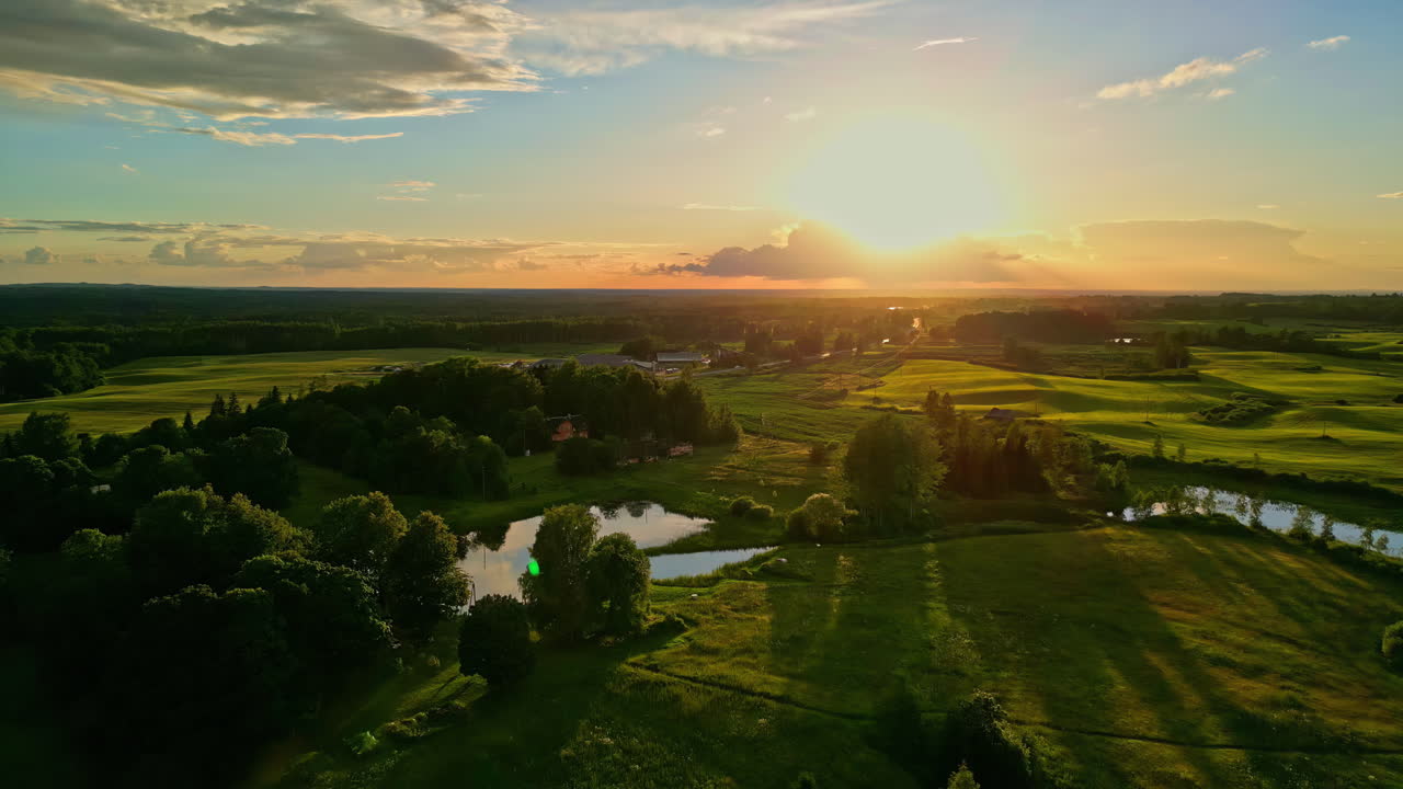 Aerial View of Rural Landscape at Sunset