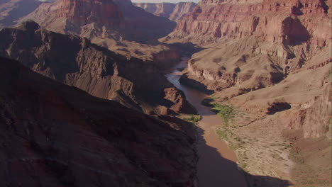 aerial over the colorado river in the grand canyon