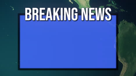 a breaking news text headline over a semi-transparent blue box , with a background animation of a rotating planet earth globe