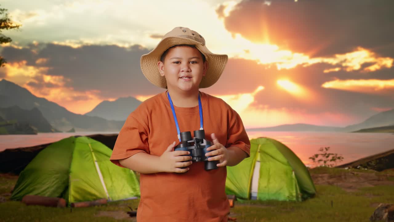 Young Boy Camping at Sunrise