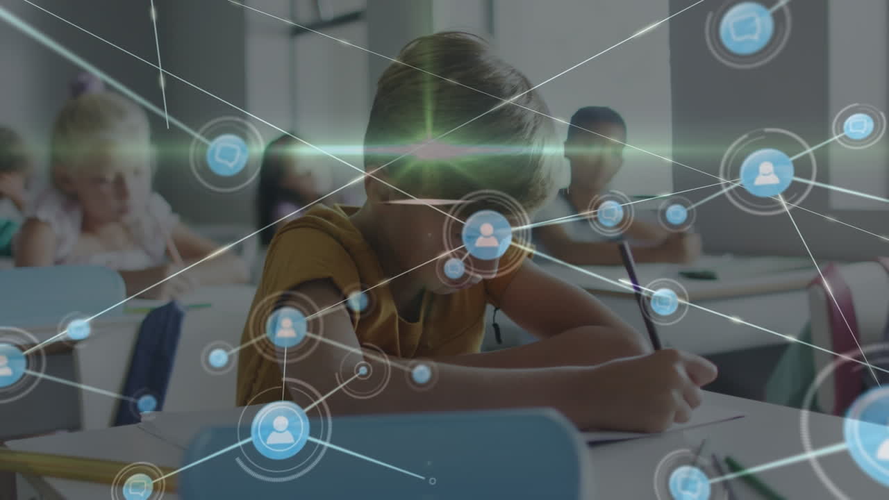 다양한 학교 학생들의 학습에 대한 데이터 처리의 애니메이션