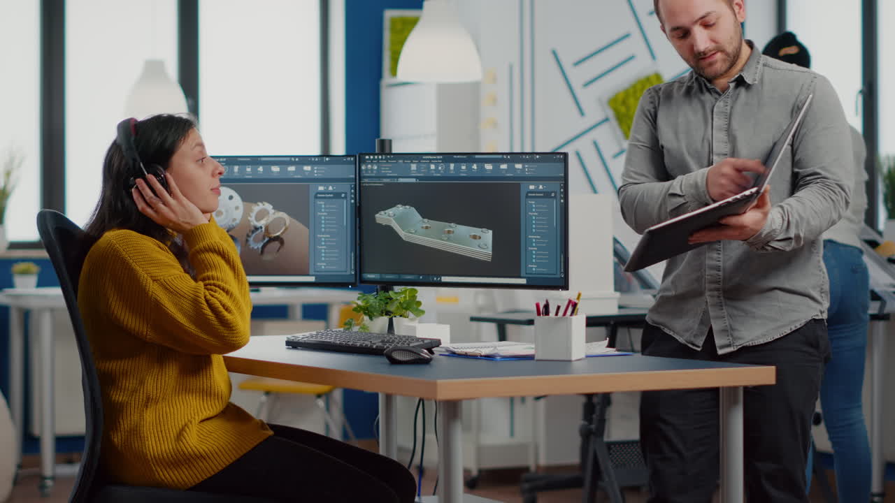 trabajadores profesionales que utilizan un programa industrial de alta tecnología