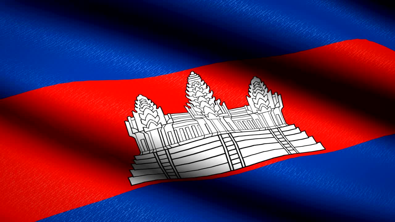 bandera de cambodia ondeando fondo textil con textura. animación de bucle sin costuras. pantalla completa. movimiento lento. video en 4k