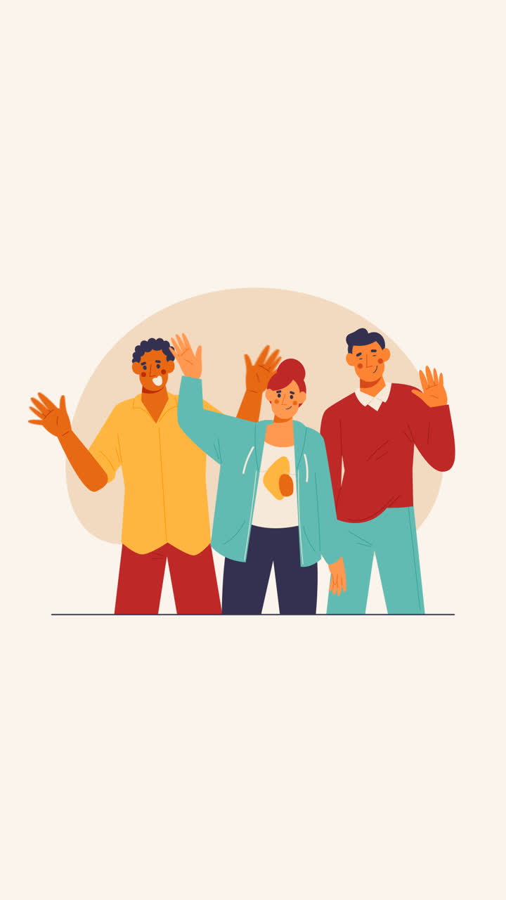 An animation of a Hand drawn flat design people waving illustration
