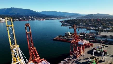 vancouver, british columbia, canada - centerm - centennial terminals - major container port on burrard inlet - aerial panning