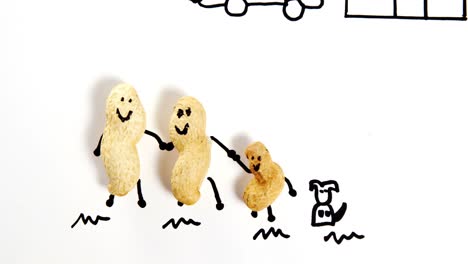 family of peanut figurine holding hands