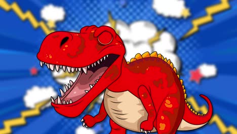 red dinosaur with comic-style explosion effects