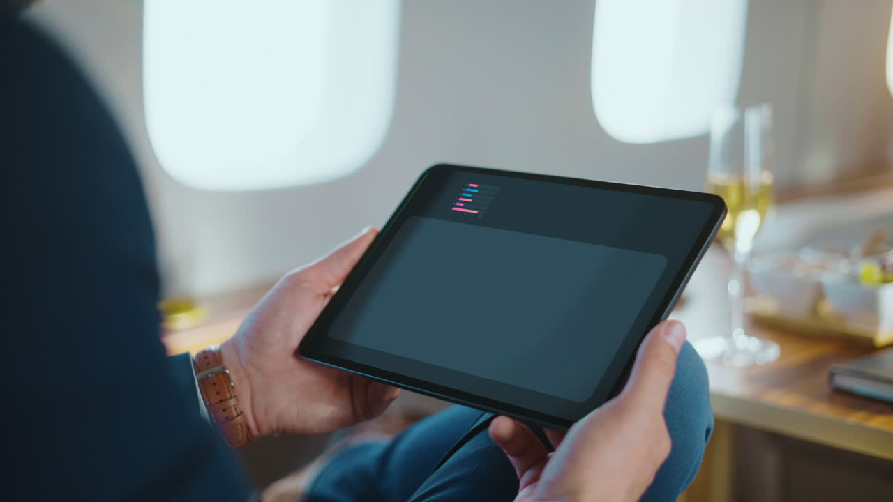 Business analytics on a tablet in flight