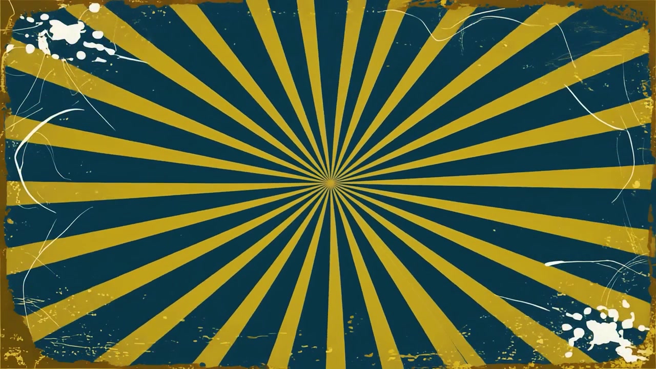 Distressed Vintage Sunburst Background with Blue and Yellow Rays