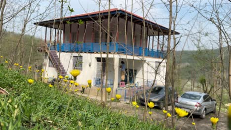 Casa-De-Diseño-Cuadrado-En-Una-Zona-Rural-En-Un-Pueblo-Forestal-En-Irán-Highland-Mountain-Family-Party-Amigos-Estacionar-Autos-En-El-Patio-Para-Celebrar-La-Ceremonia-Ritual-Año-Nuevo-Primavera-Reunión-Cultura-Persa