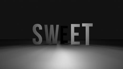 animation of white sweet text on black background