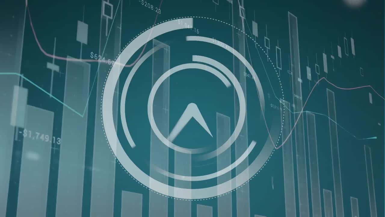 animación del icono del reloj de tic-tac sobre el procesamiento de datos estadísticos contra un fondo verde.