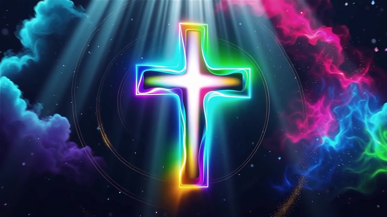 Croce Cristiana Luce Celestiale Sfondo per il Culto.