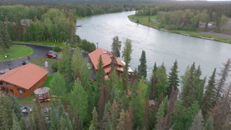 aerial footage a cabin next to the kenai river in alaska