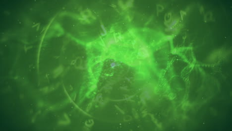 glowing smoke over moving circles on green background