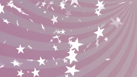 Animation-of-stars-over-pink-and-white-striped-rotating-background