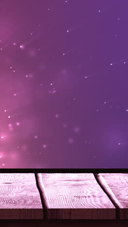 animación de luces sobre fondo violeta con superficie de madera