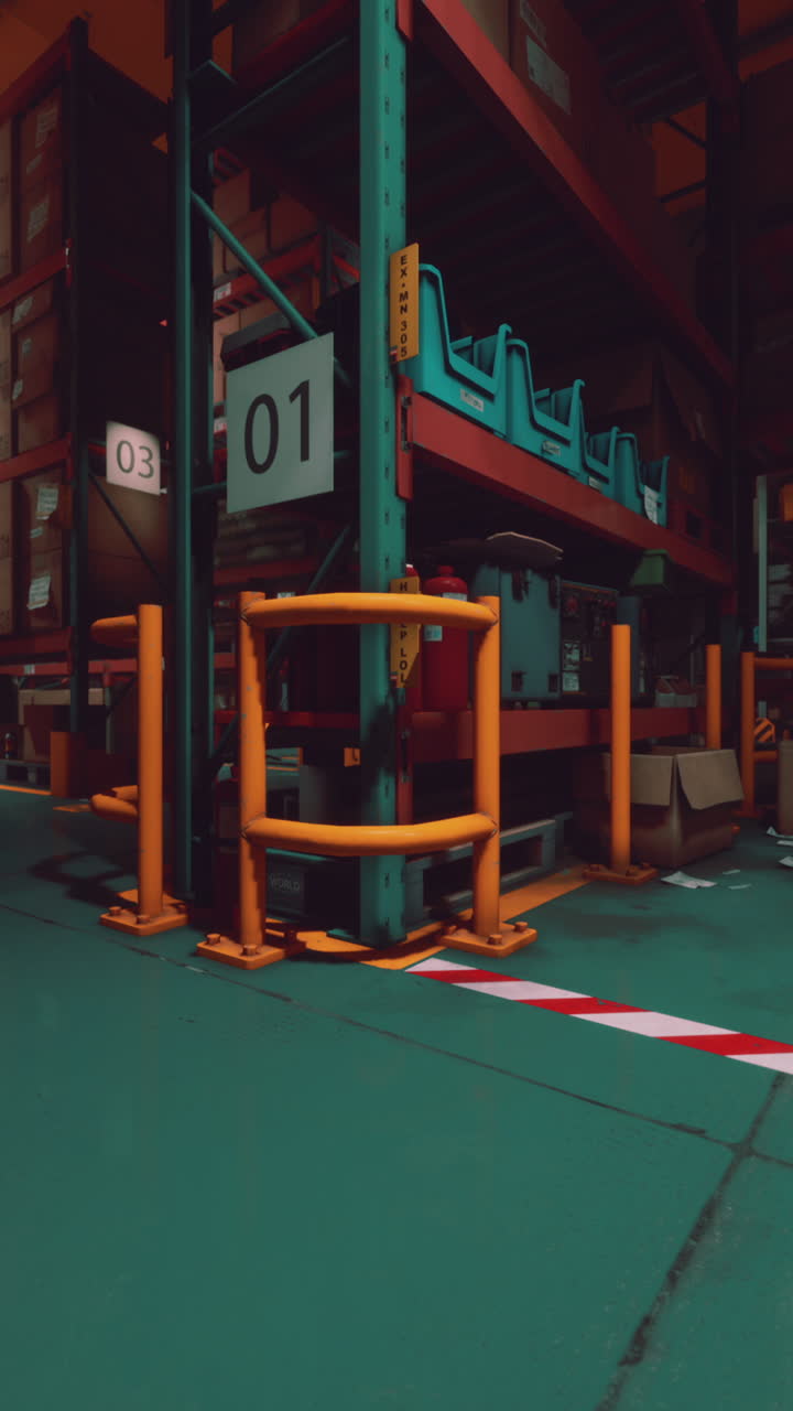 Empty Warehouse Interior with Storage Shelves