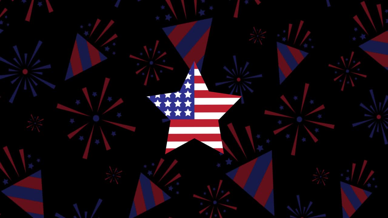 Animation of star coloured with american flag on black background