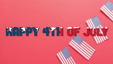 Animation-of-4th-of-july-text-over-flags-of-united-states-of-america-on-red-background