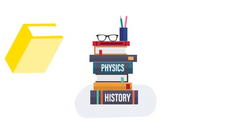 animation of school items icons moving on white background