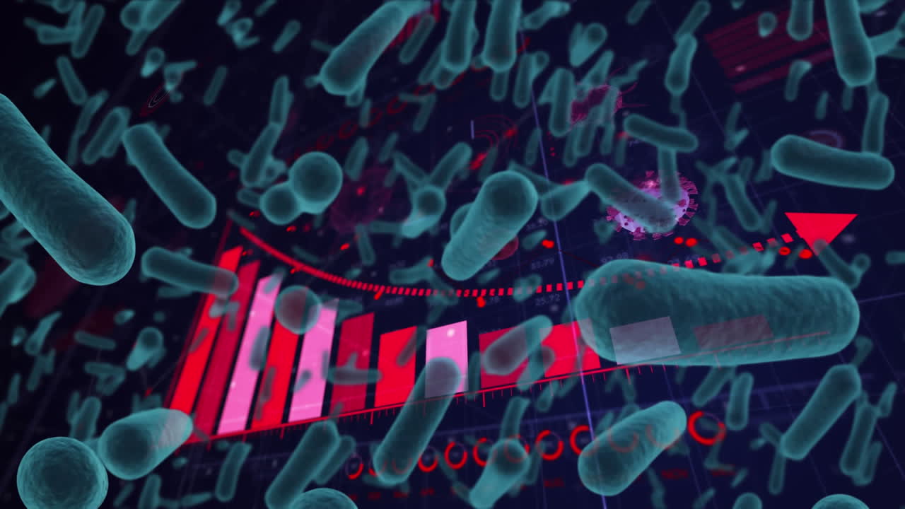 통계 기록과 함께 코로나 19 세포의 애니메이션